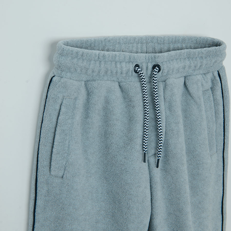 Φόρμα γκρι fleece με λάστιχο και κορδόνι