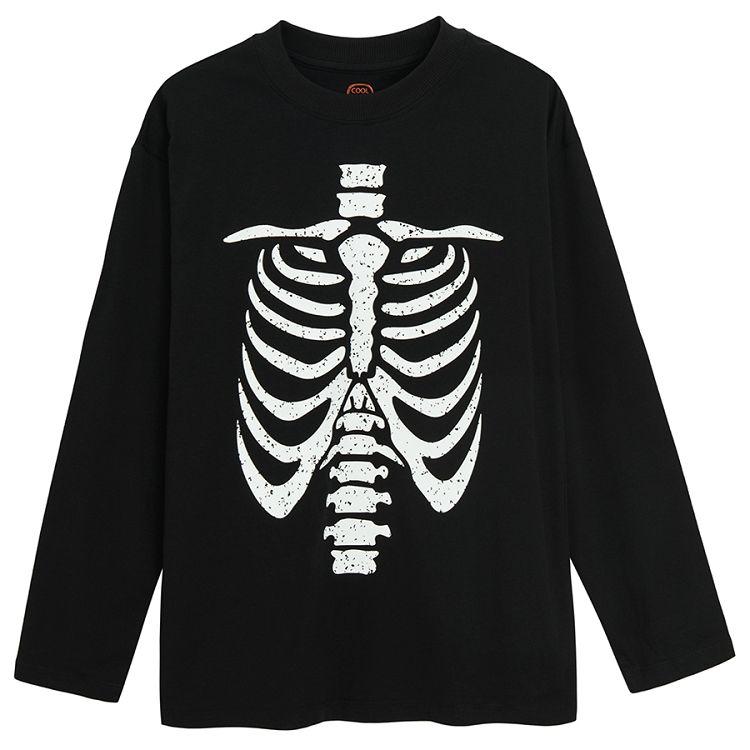 Black long sleeve blouse with skeleton print