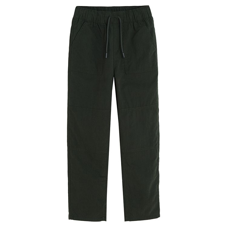 Dark grey trousers with side pockets