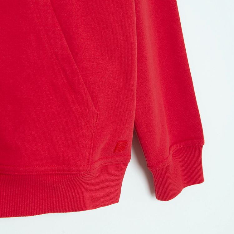 Red hooded sweatshirt