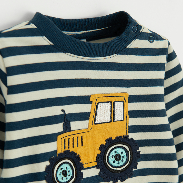 Blue and white stripes sweatshirt with truck print
