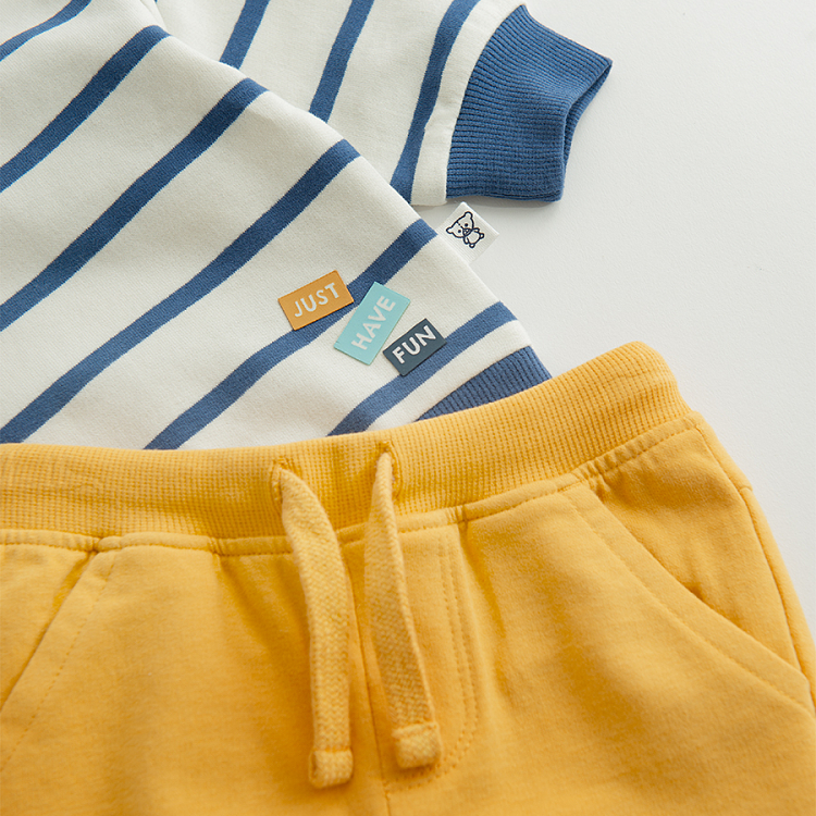 Blue and white stripes sweatshirt and yellow sweatpants- 2 pieces