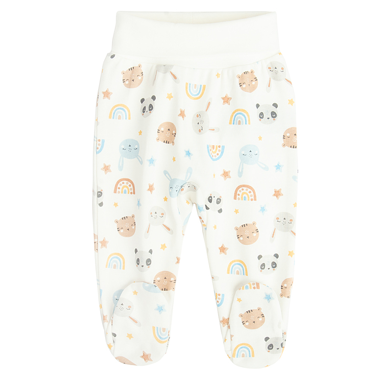 White and blue footed leggings with animals print