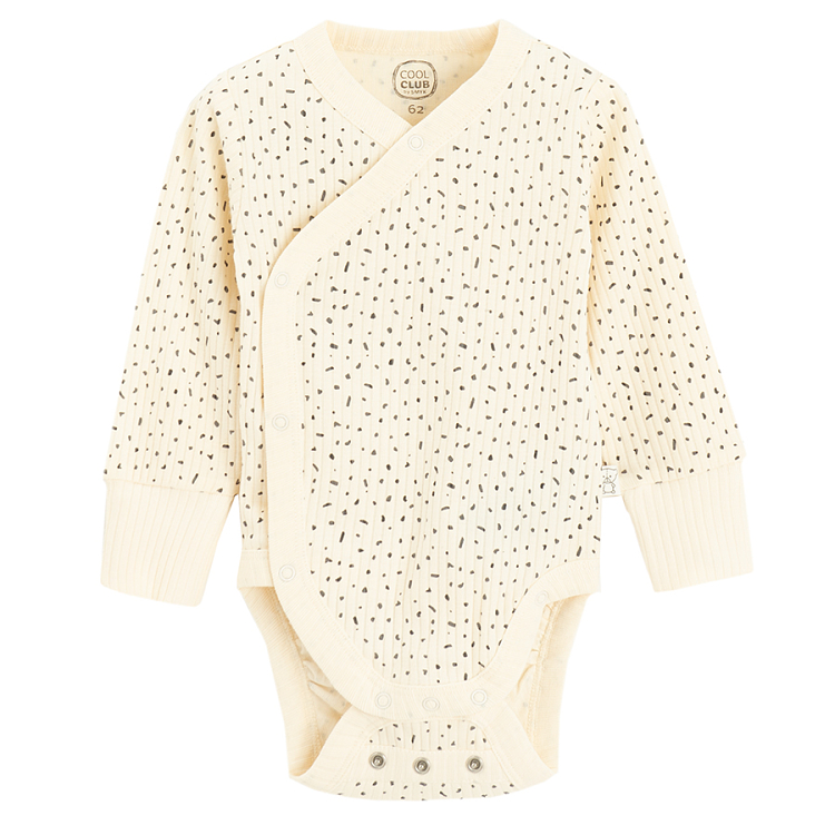 Ecru wrap long sleeve bodysuit with matching footless leggings- 2 pieces