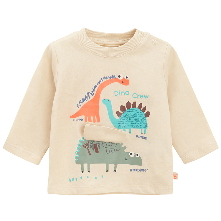 Ecru long sleeve blouse with dinosaurs print