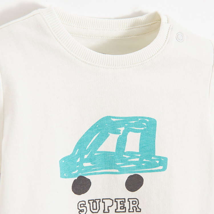 White T-shirt with car SUPER FAST print