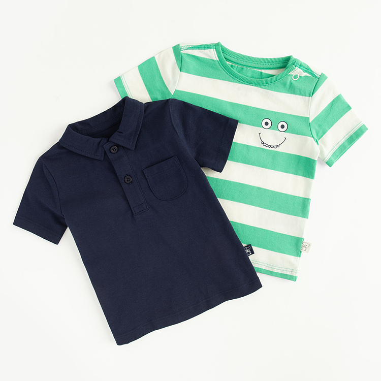 Blue and white and green polo T-shirts- 2 pack