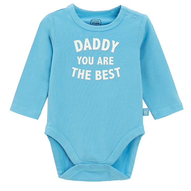 Σετ φορμάκι μακρυμάνικο γαλάζιο με στάμπα DADDY YOU ARE THE BEST και εκρού φόρμα