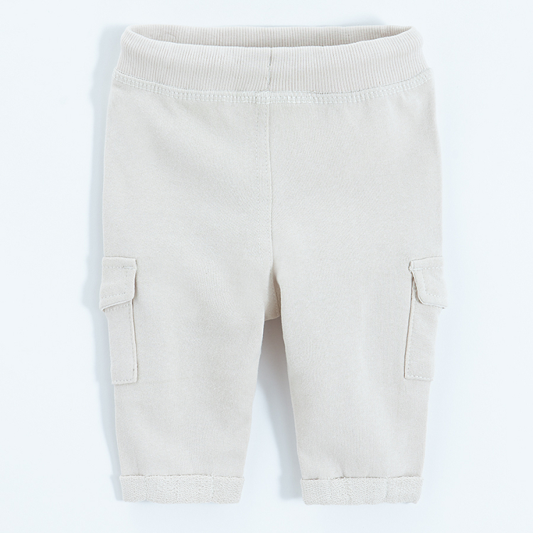 Beige cargo style sweatpants with cord
