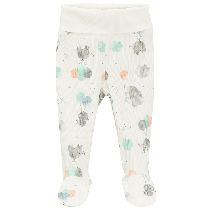 Blue and white with elephants print footed leggings- 2 pack