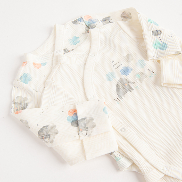 White long sleeve wrap bodysuits with elephants print- 2 pack