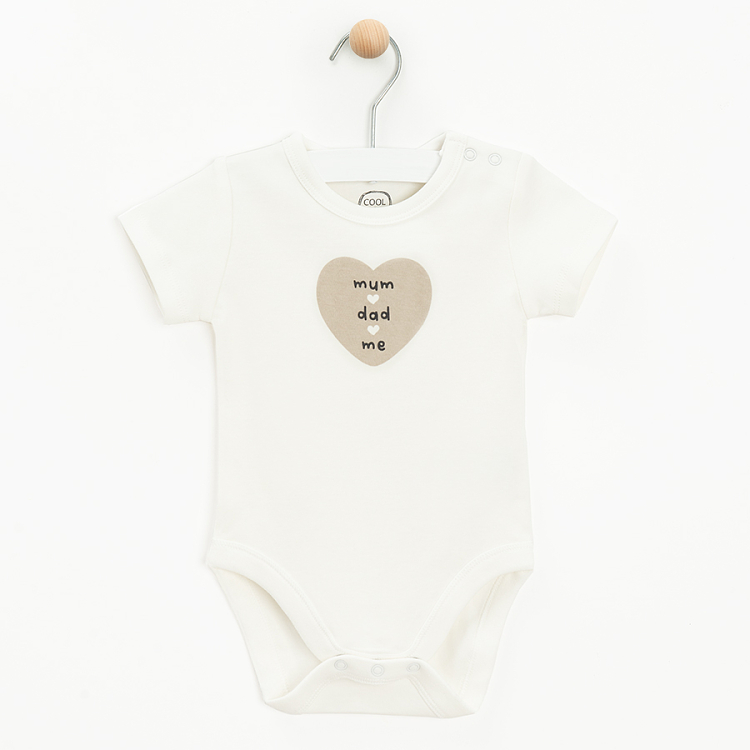 White short sleeve bodysuits with love mom and dad prints- 4 pack