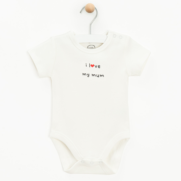 White short sleeve bodysuits with love mom and dad prints- 4 pack