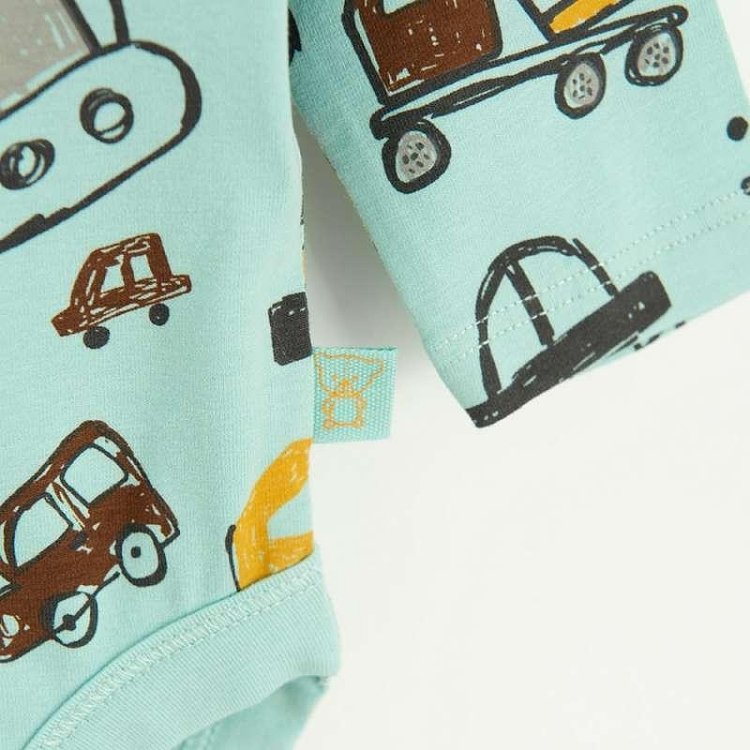 Mint long sleeve bodysuit with trucks prnt