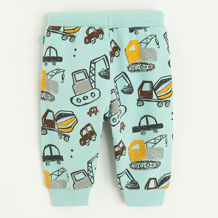 Light blue sweatpants with cord and various trucks print