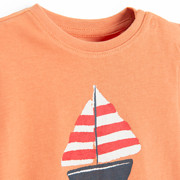 Orange T-shirt with boat print