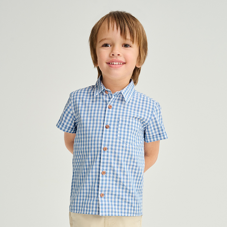 checkered button down short sleeve shirt
