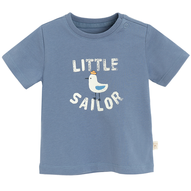 Μπλούζα κοντομάνικη 2 τμχ μπλε με στάμπα LITTLE SAILOR και με ρίγες