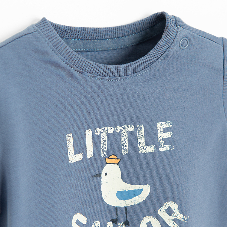 Μπλούζα κοντομάνικη 2 τμχ μπλε με στάμπα LITTLE SAILOR και με ρίγες