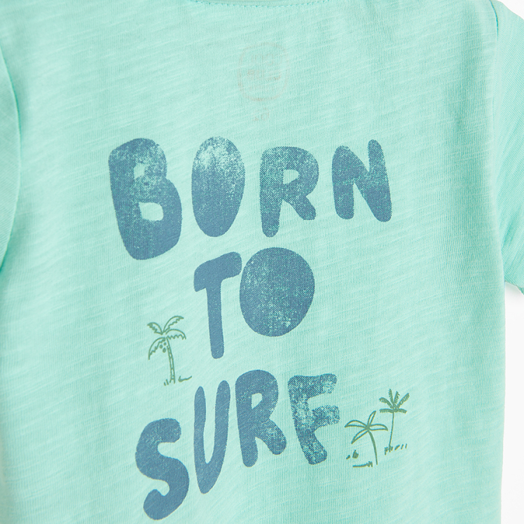 Turquoise polo T-shirt with Bortn to Surf print on the back