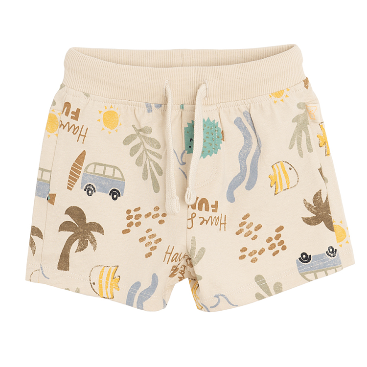 Orange and beige shorts with summer travel print- 2 pack