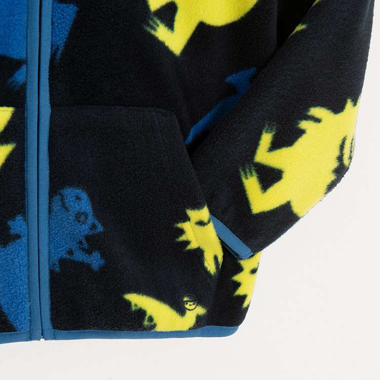 Blue zip through cardigan with dinosaurs print