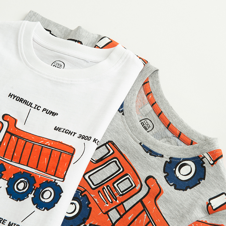 White and grey T-shirts with trucks print- 2 pack