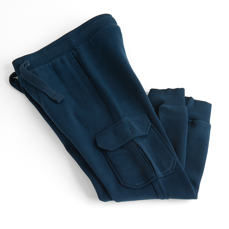 Dark blue cargo style sweatpants with cord