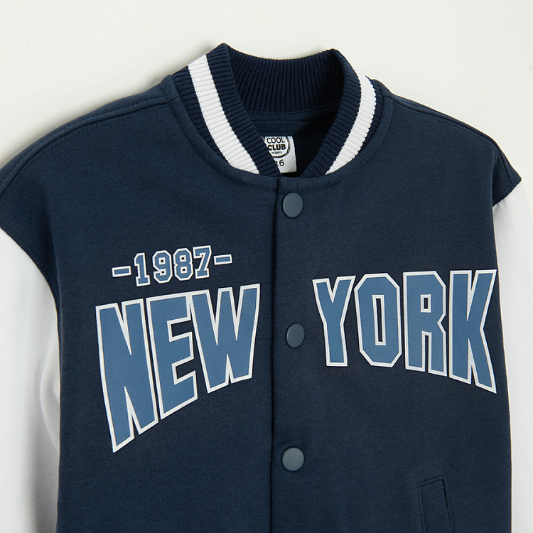 Blue NEW YORK sweatshirt with white sleeves