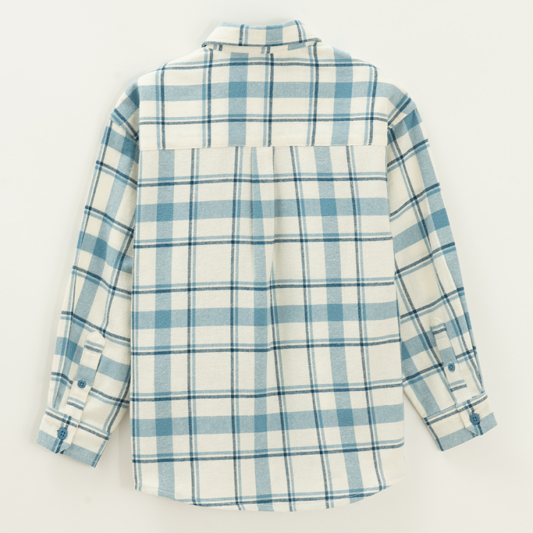 Blue and white checked shirt