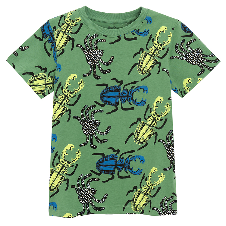Green T-shirt with beetles and spiders print