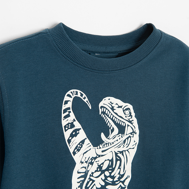 Jogging set, blue sweatshirt with dinosaur print and sweatpants