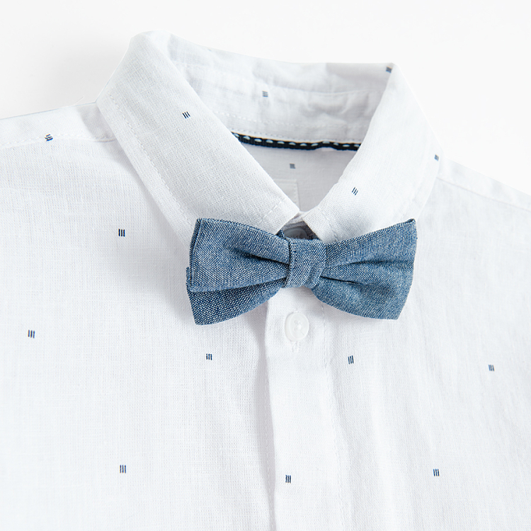White long sleeve button down shirt with blue bow ties- 2 pieces