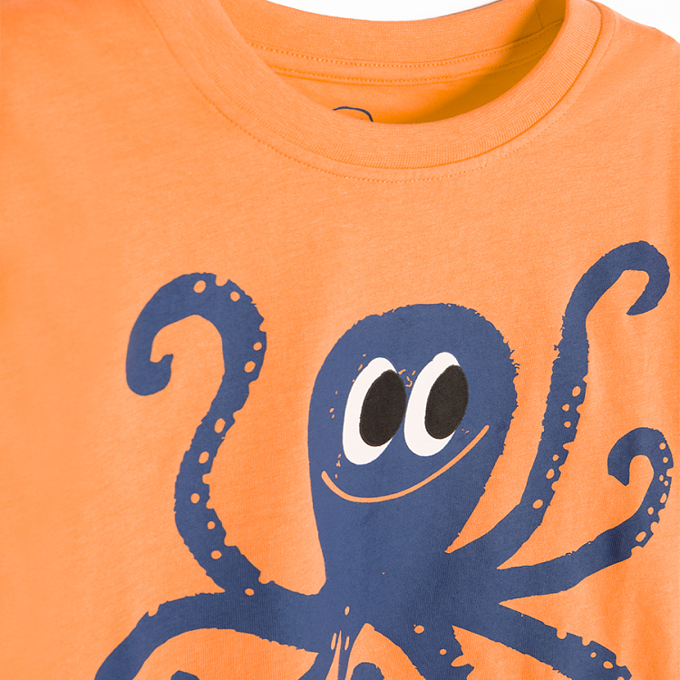 Orange T-shirt with octapus FANTASEA print