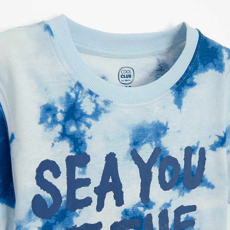 Μπλούζα κοντομάνικη μπλε με εφέ tie dye SEA YOU AT THE BEACH