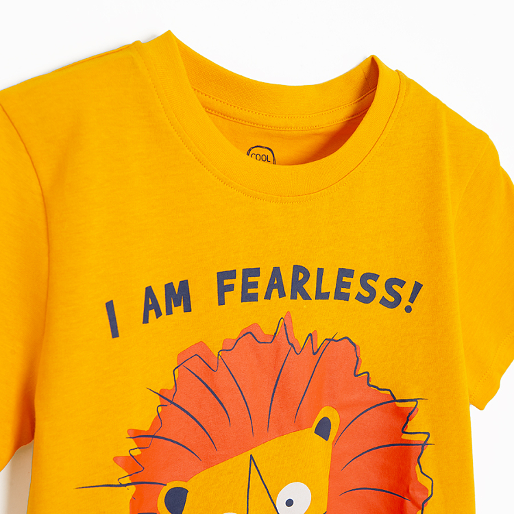 Yellow T-shirt with lion and I'M FEARLESS print