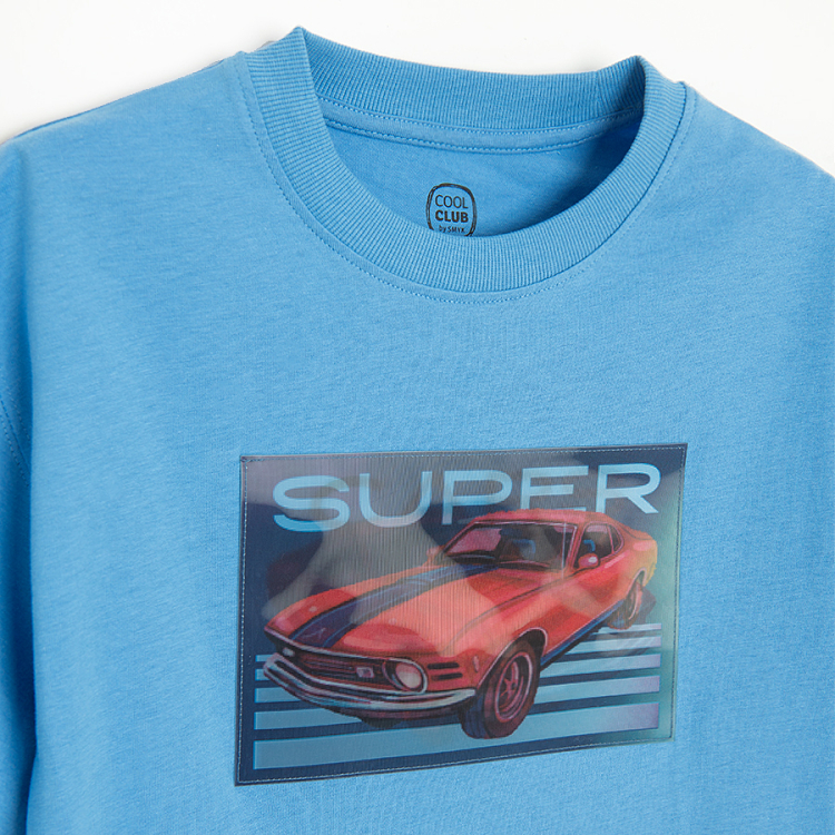 Light blue T-shirt with red car print