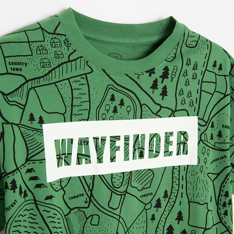 Green T-shirt with map and WAYFINDER print