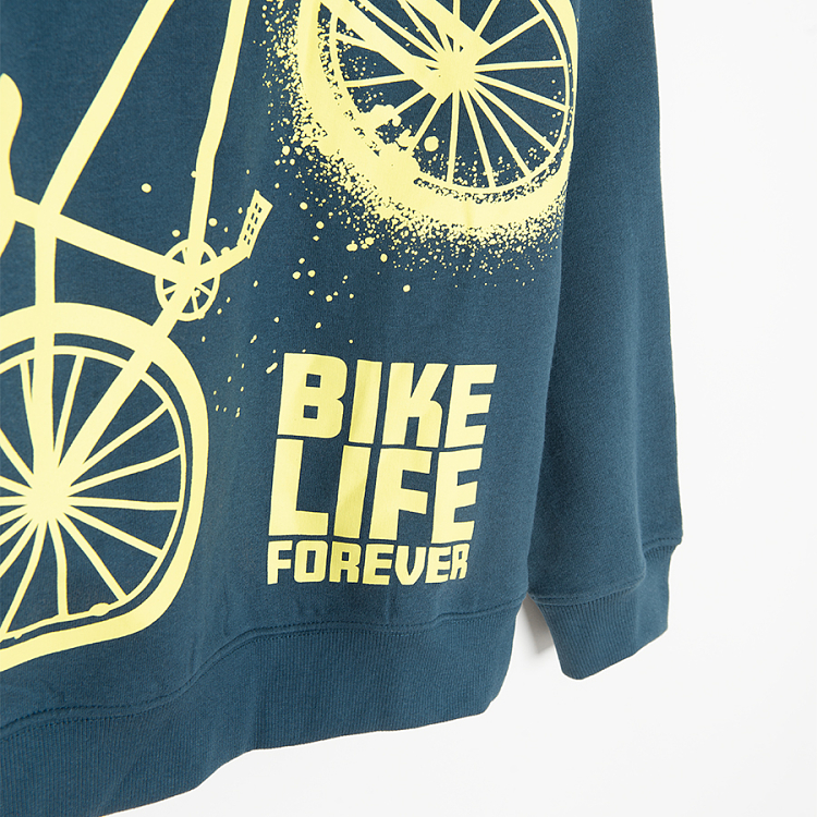 Μπλούζα μακρυμάνικη μπλε με στάμπα ποδήλατο BIKE LIFE FOREVER