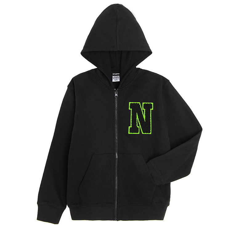 Black zip through hooded sweatshirt with N print