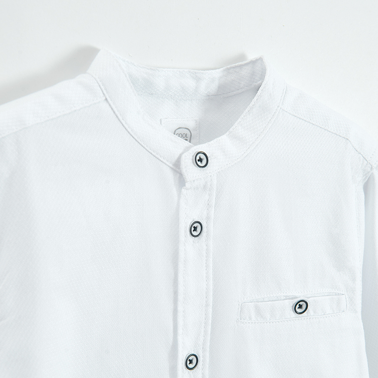 White button down long sleeve shirt with mao collar
