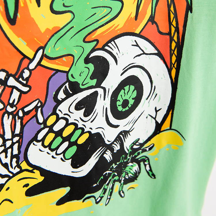 Green fluo T-shirt with skeleton print