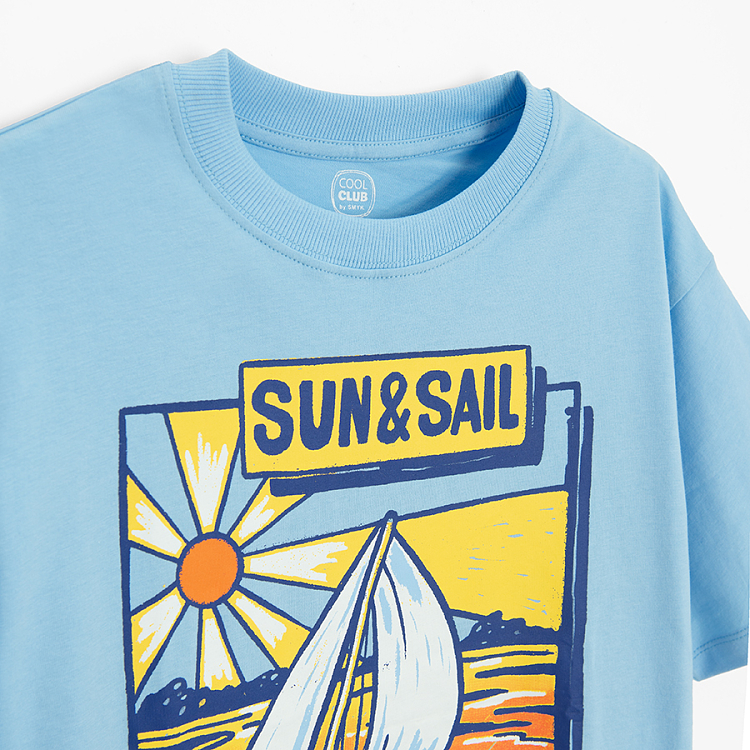 Μπλούζα κοντομάνικη γαλάζια με στάμπα SUN AND SAIL