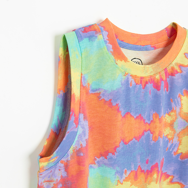 Μπλούζα αμάνικη πορτοκαλί και μωβ με εφέ tie dye
