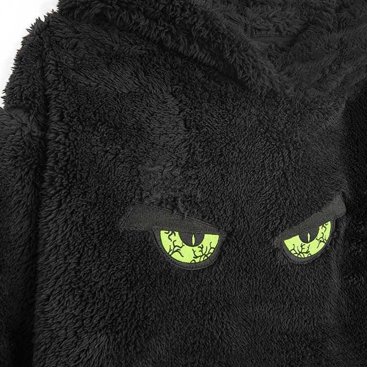 Φούτερ μαύρο fleece με κουκούλα και στάμπα πράσινα μάτια