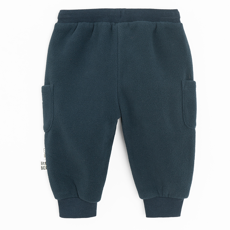 Παντελόνι φόρμα μπλε σκούρο fleece με κέντημα αρκουδάκι