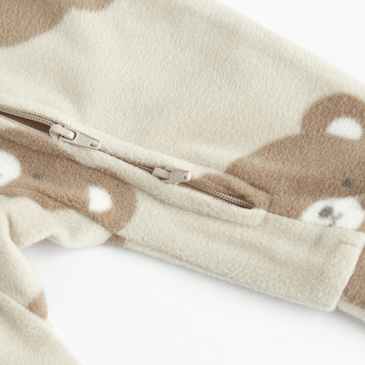 Φορμάκι ολόσωμο μπεζ fleece με στάμπα αρκουδάκια