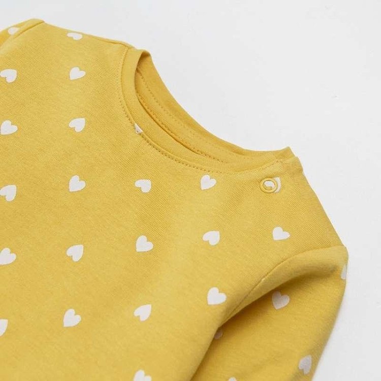 Yellow long sleeve blouse with heart prints
