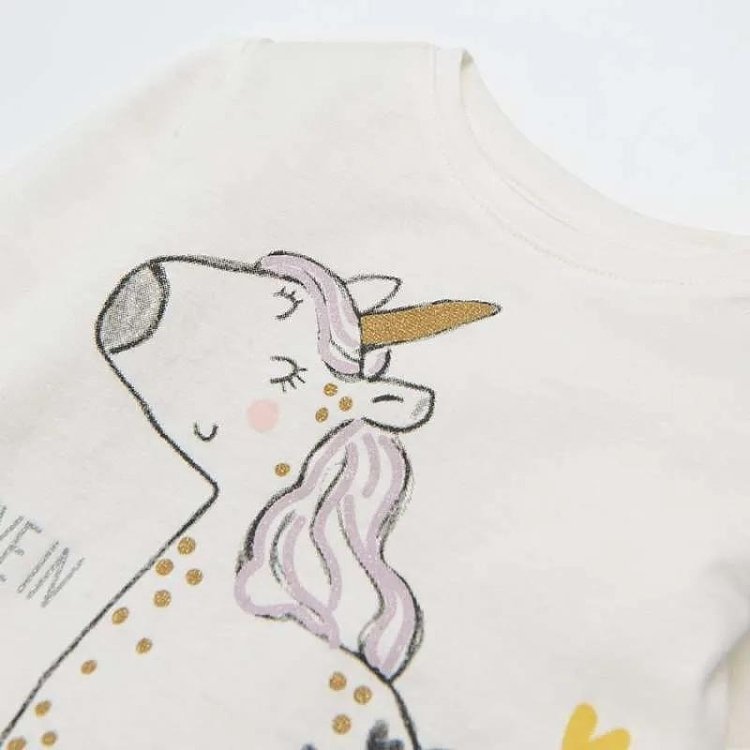 White long sleeve blouse with unicorn print believe in your dreams