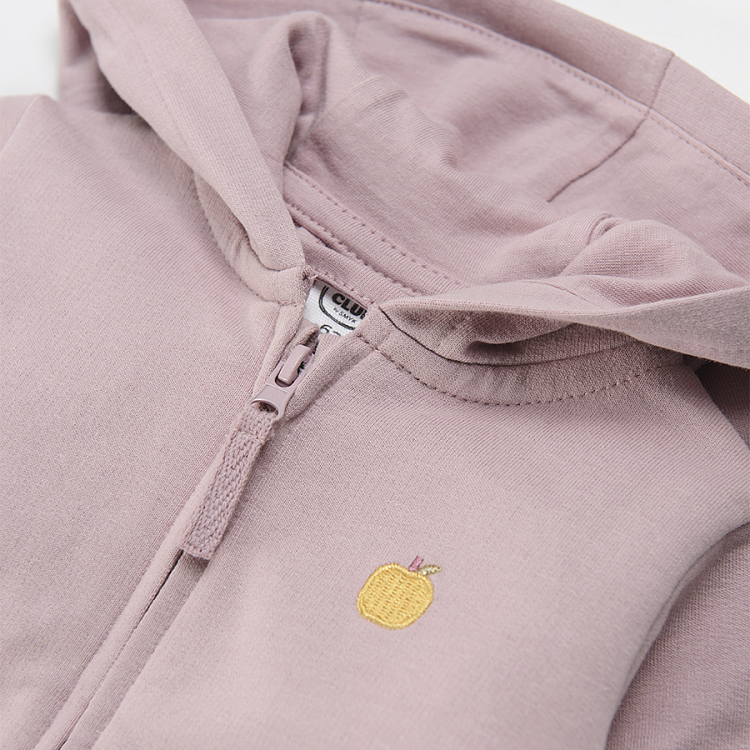Zip through hoodie with embroidered apple